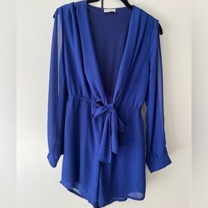 Tobi Long Sleeve Blue Cold Shoulder Romper Small